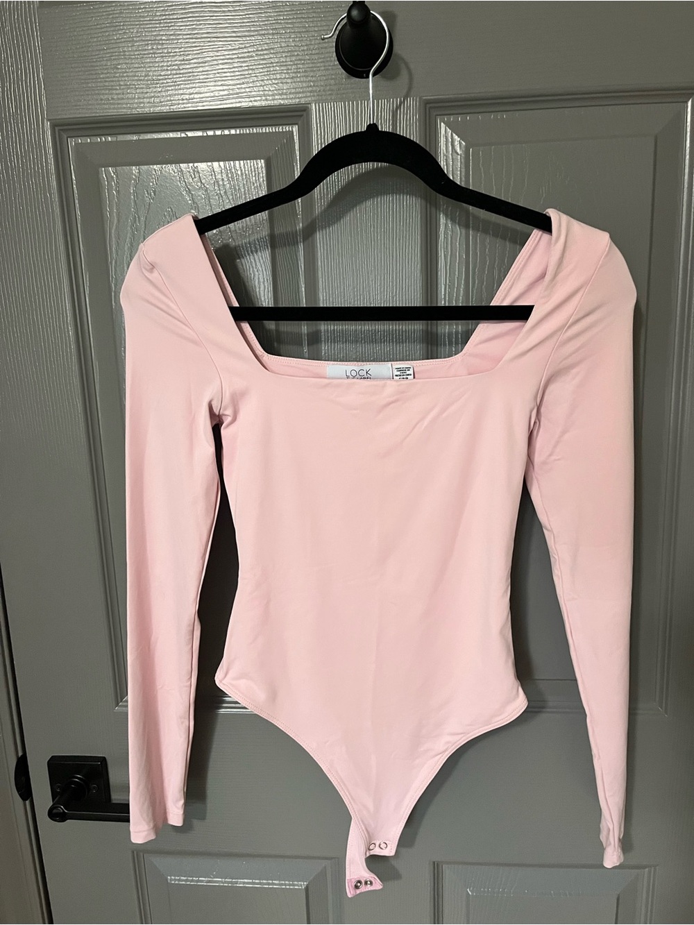 Pink Long-Sleeve Square Neck Bodysuit